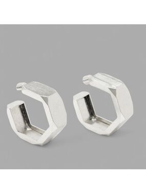 ALLSAINTS-Alex Chunky Hexagon Hoop Earrings-Silver-NWT